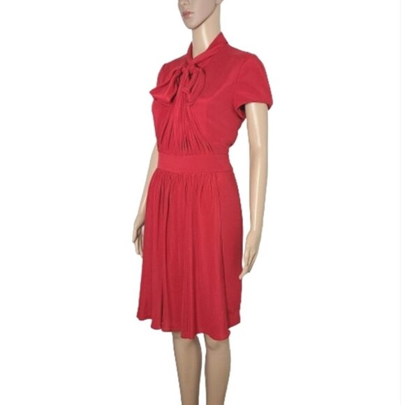 AEFFE SPA Red 100% Silk Pleated Bow Tie Cocktail Dress Women's Size 8 - Picture 8 of 16